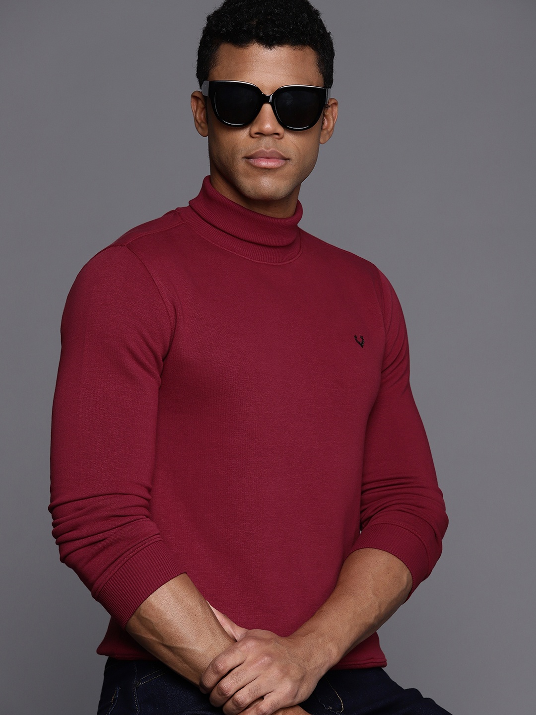 

Allen Solly Solid Turtle Neck Sweatshirt, Maroon