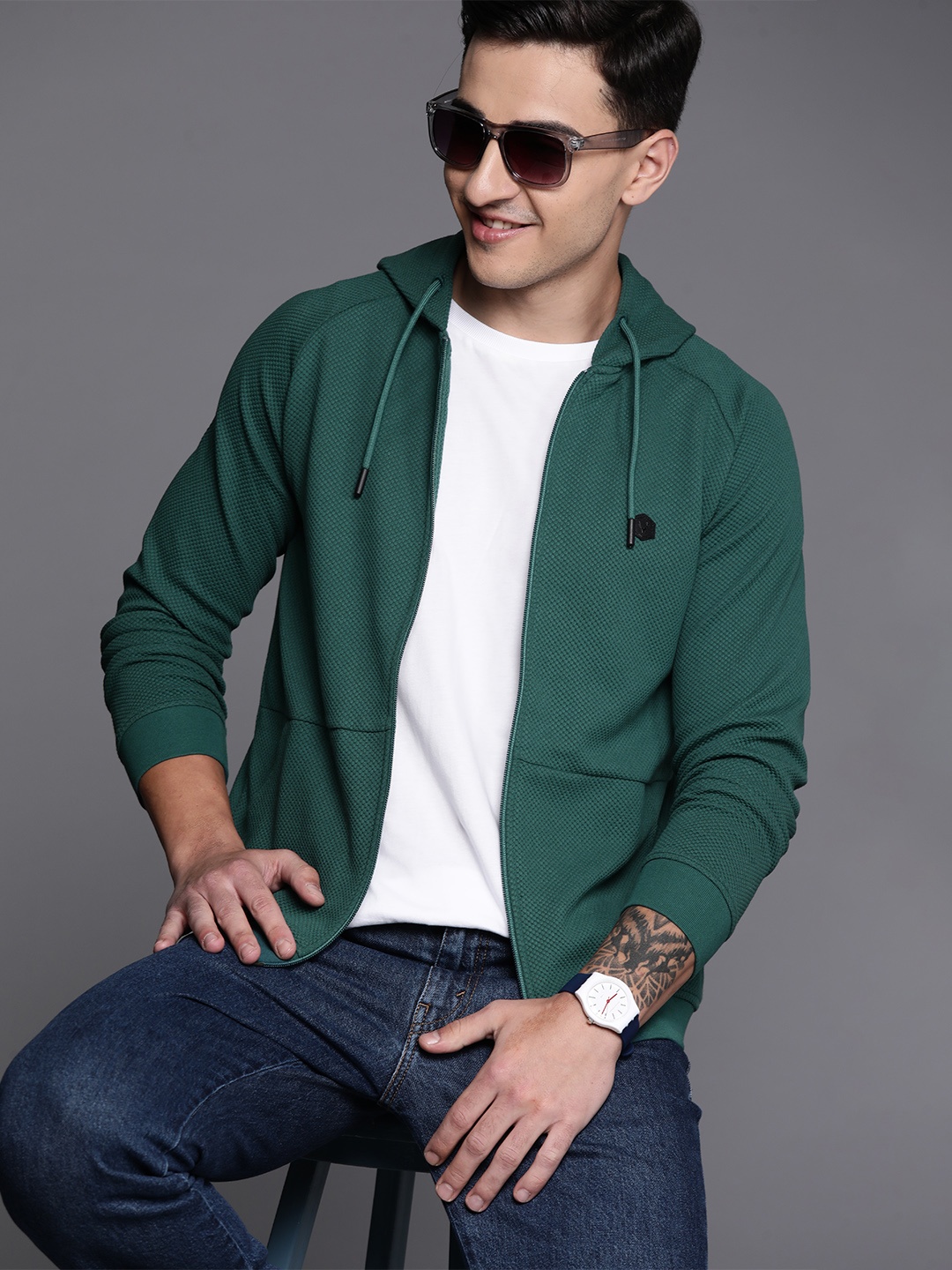 

Allen Solly Front Open Hooded Sweatshirt, Green