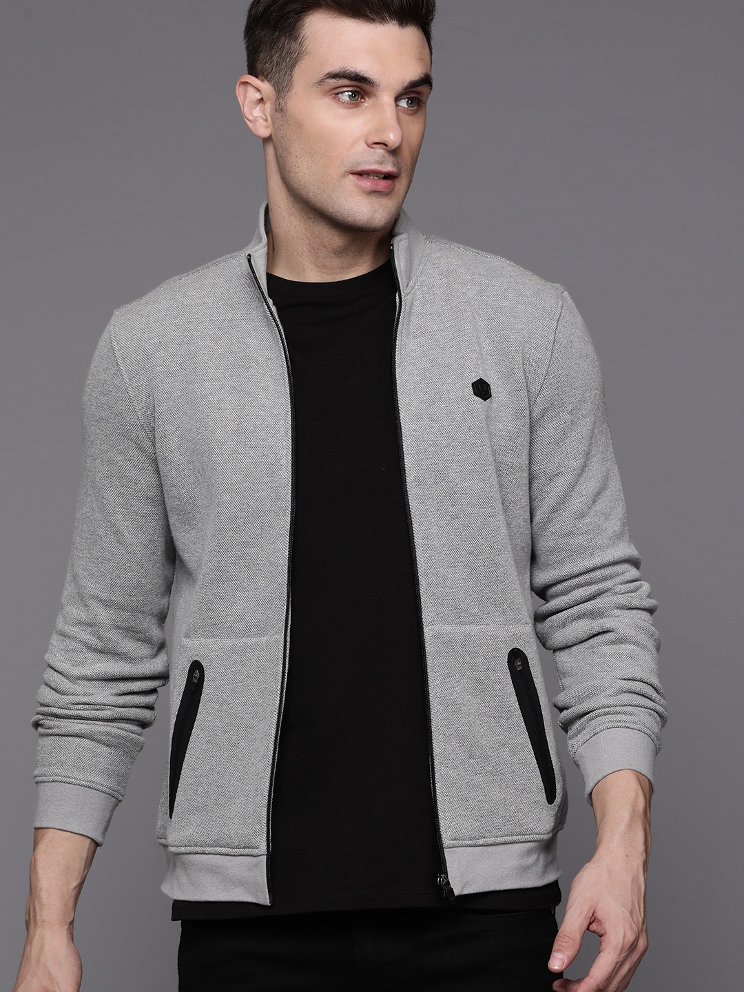 

Allen Solly Contrast Tipping Mock Collar Sweatshirt, Grey melange