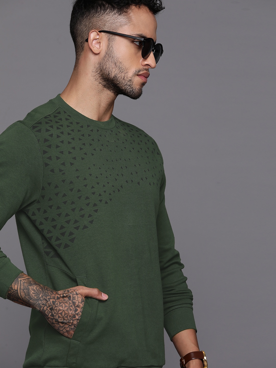 

Allen Solly Geometric Printed Reflective Detailed Sweatshirt, Olive