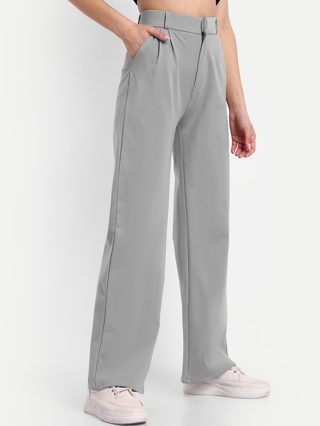 

Next One Women Smart Loose Fit High-Rise Easy Wash Trousers, Grey