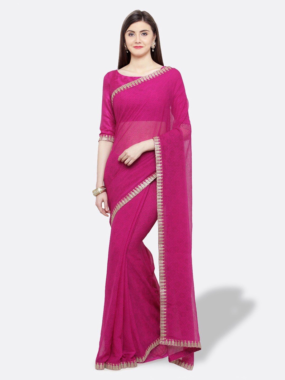 

HRITIKA Floral Printed Pure Georgette Saree, Purple