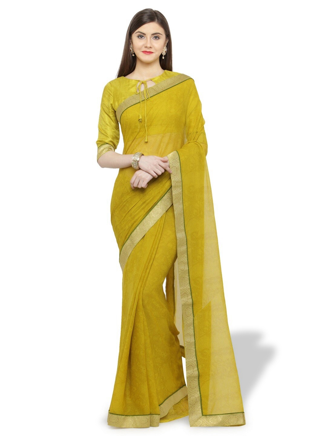 

HRITIKA Paisley Printed Pure Georgette Saree, Mustard