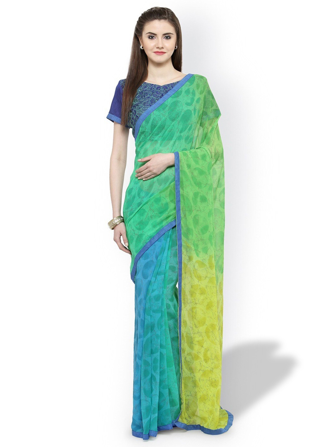 

HRITIKA Abstract Printed Pure Georgette Saree, Green