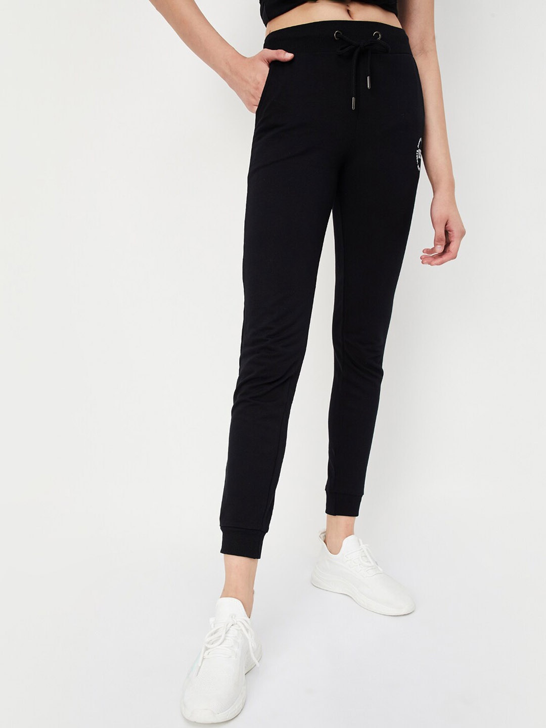 

max Women Mid-Rise Pure Cotton Sports Joggers, Black