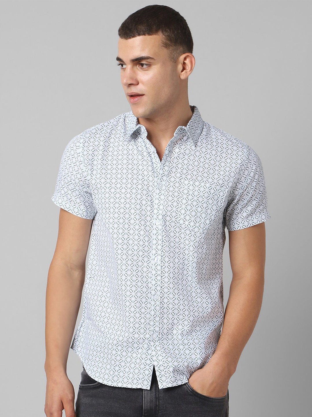 

People Slim Fit Geometric Printed Casual Shirt, White