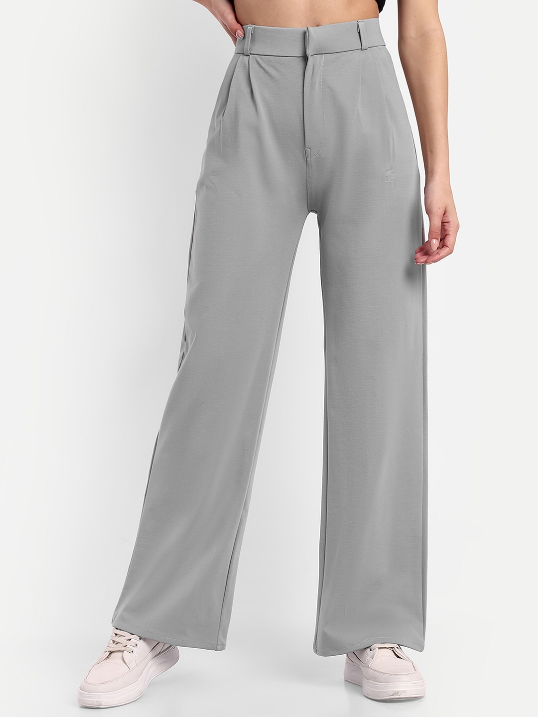 

BROADSTAR Women Smart Loose Fit Easy Wash Pleated Parallel Trousers, Grey