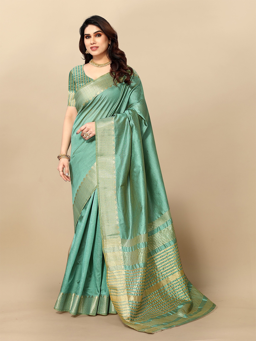 

Sidhidata Woven Design Zari Kanjeevaram Saree, Sea green