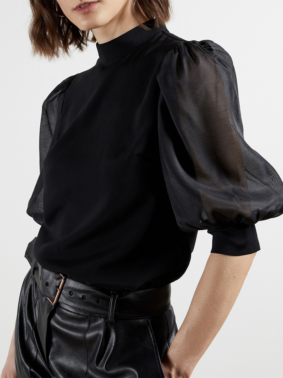 

Ted Baker High Neck Puff Sleeve Top, Black