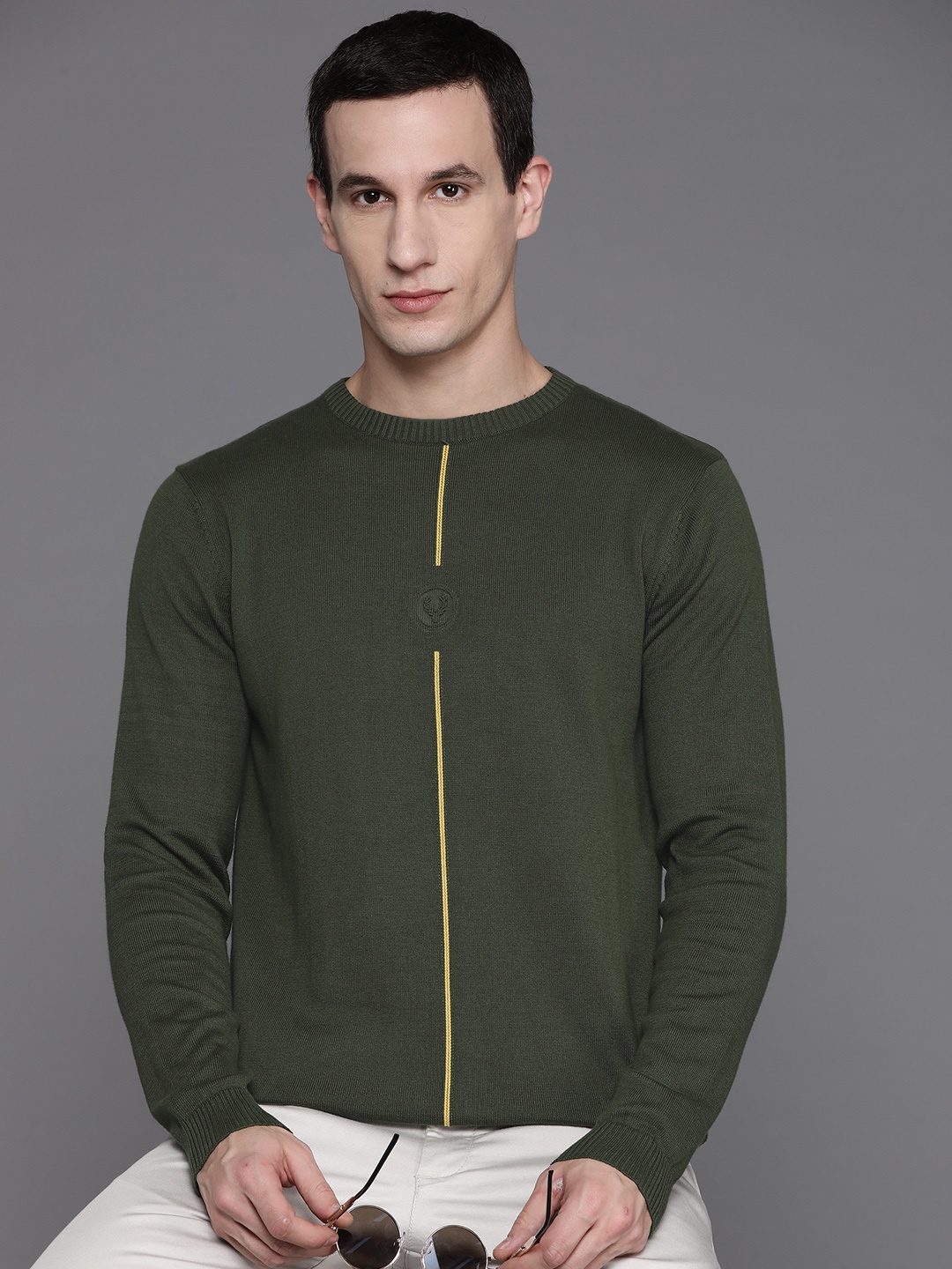 

Allen Solly Round Neck Cotton Pullover, Olive