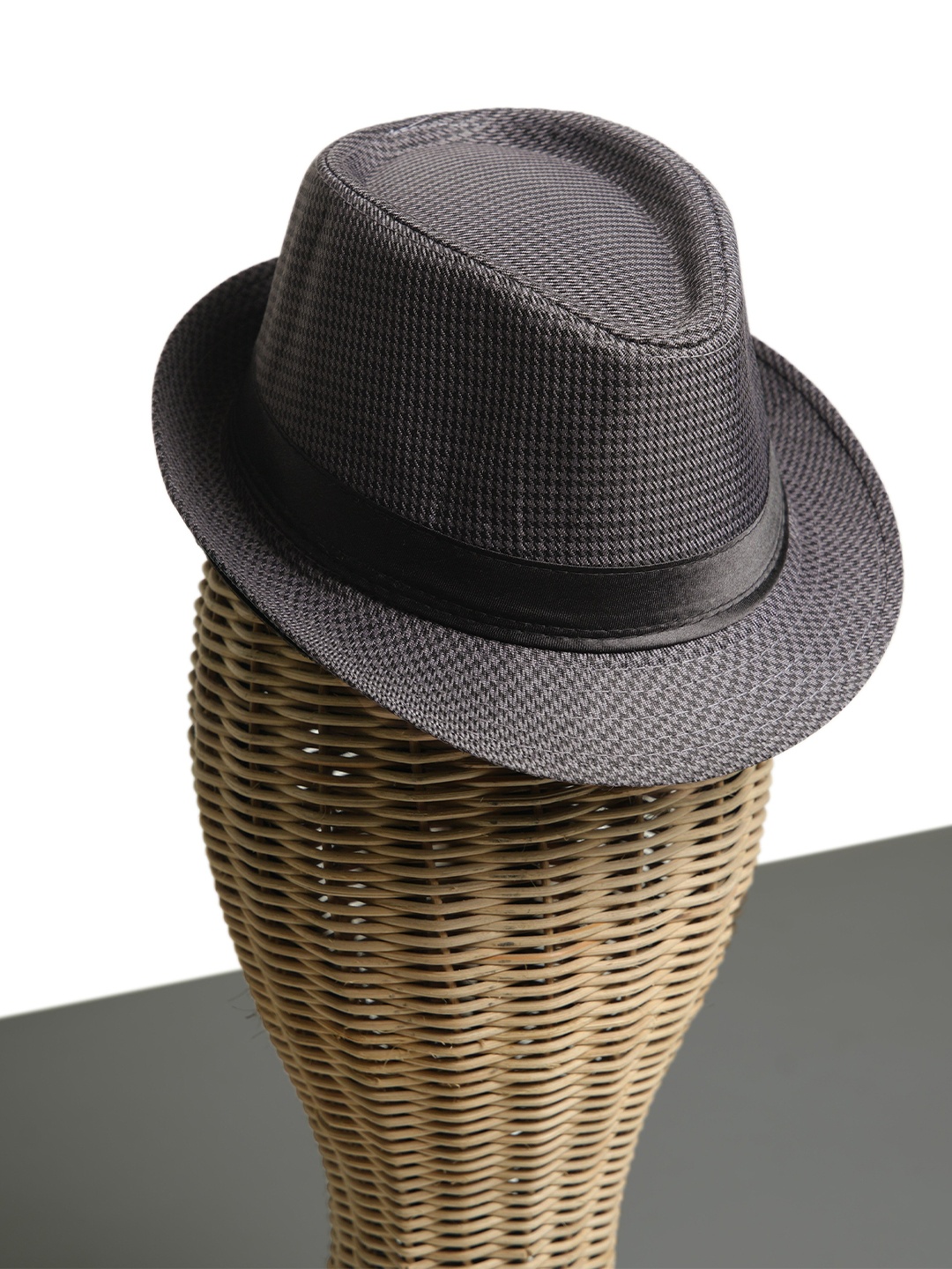 

CHOKORE Men Houndstooth Patterned Fedora Hat, Grey