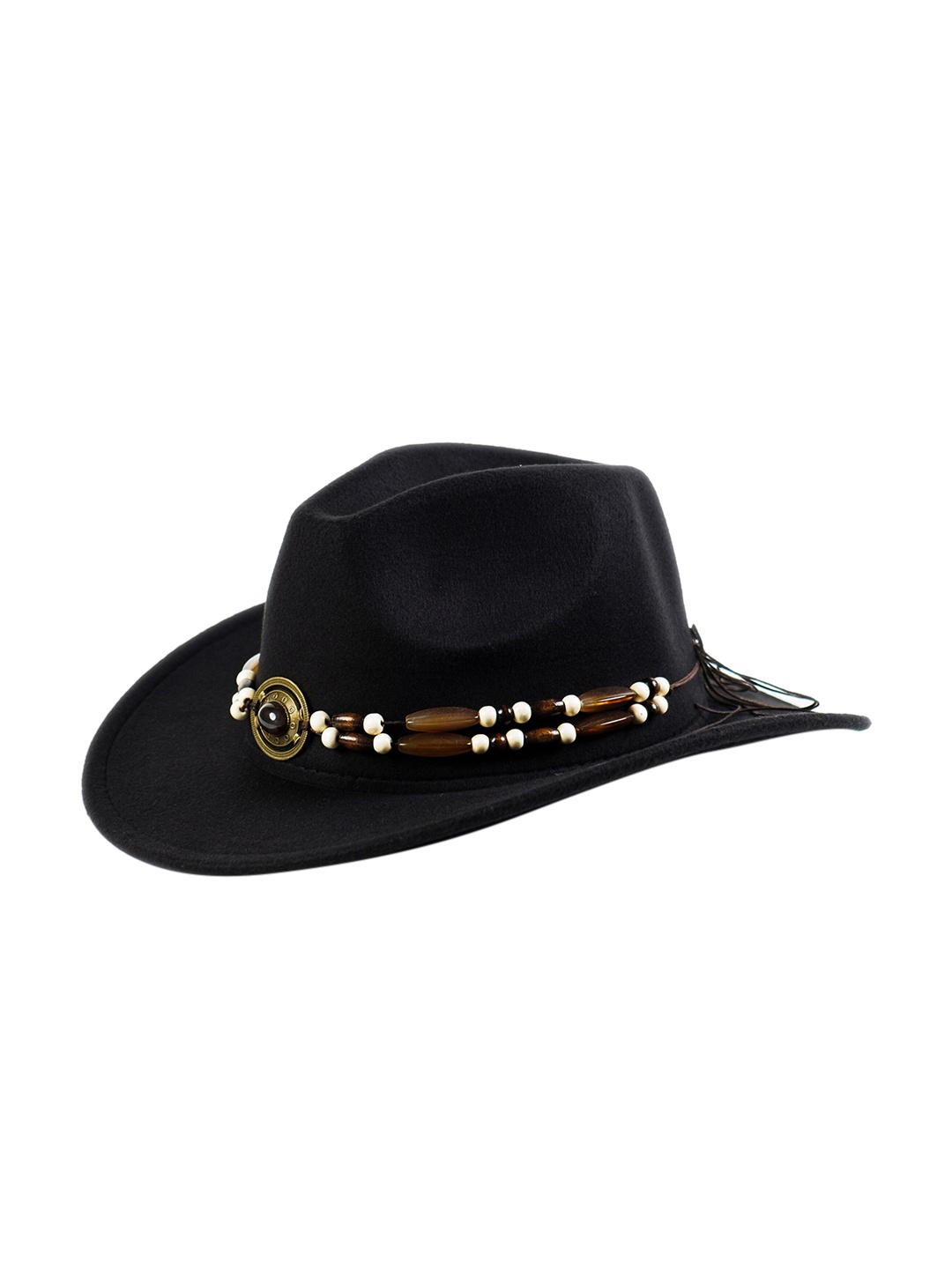 

CHOKORE Men Tibetan Beads Embellished Cowboy Fedora Hat, Black