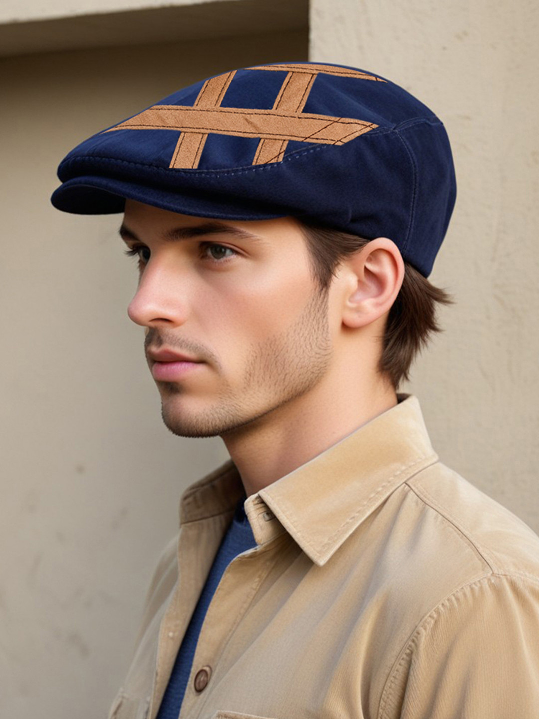 

CHOKORE Men Self Design Ivy Cap With Suede Detail, Blue