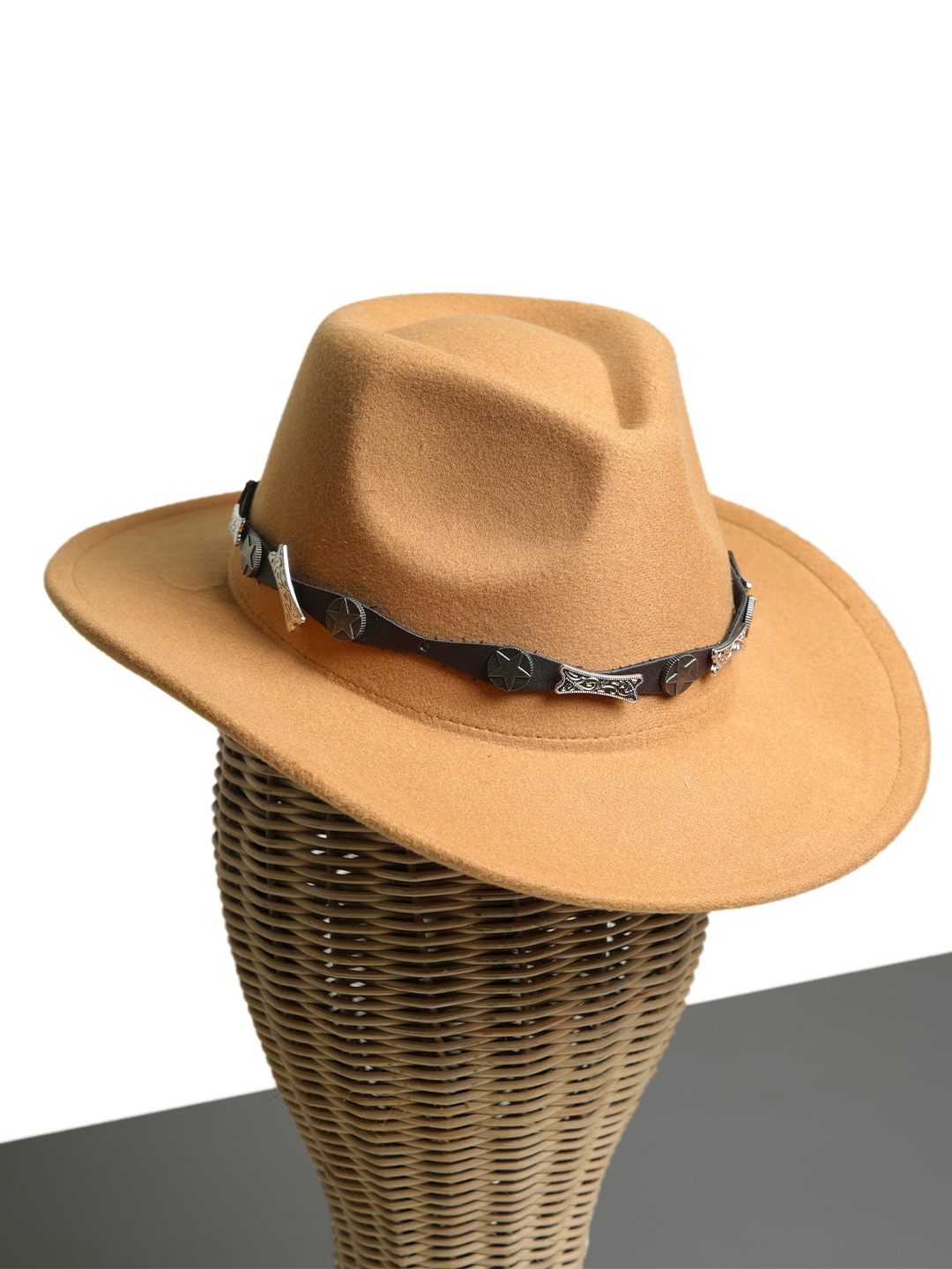 

CHOKORE Men Cowboy Fedora Hat With Buckle Belt, Beige