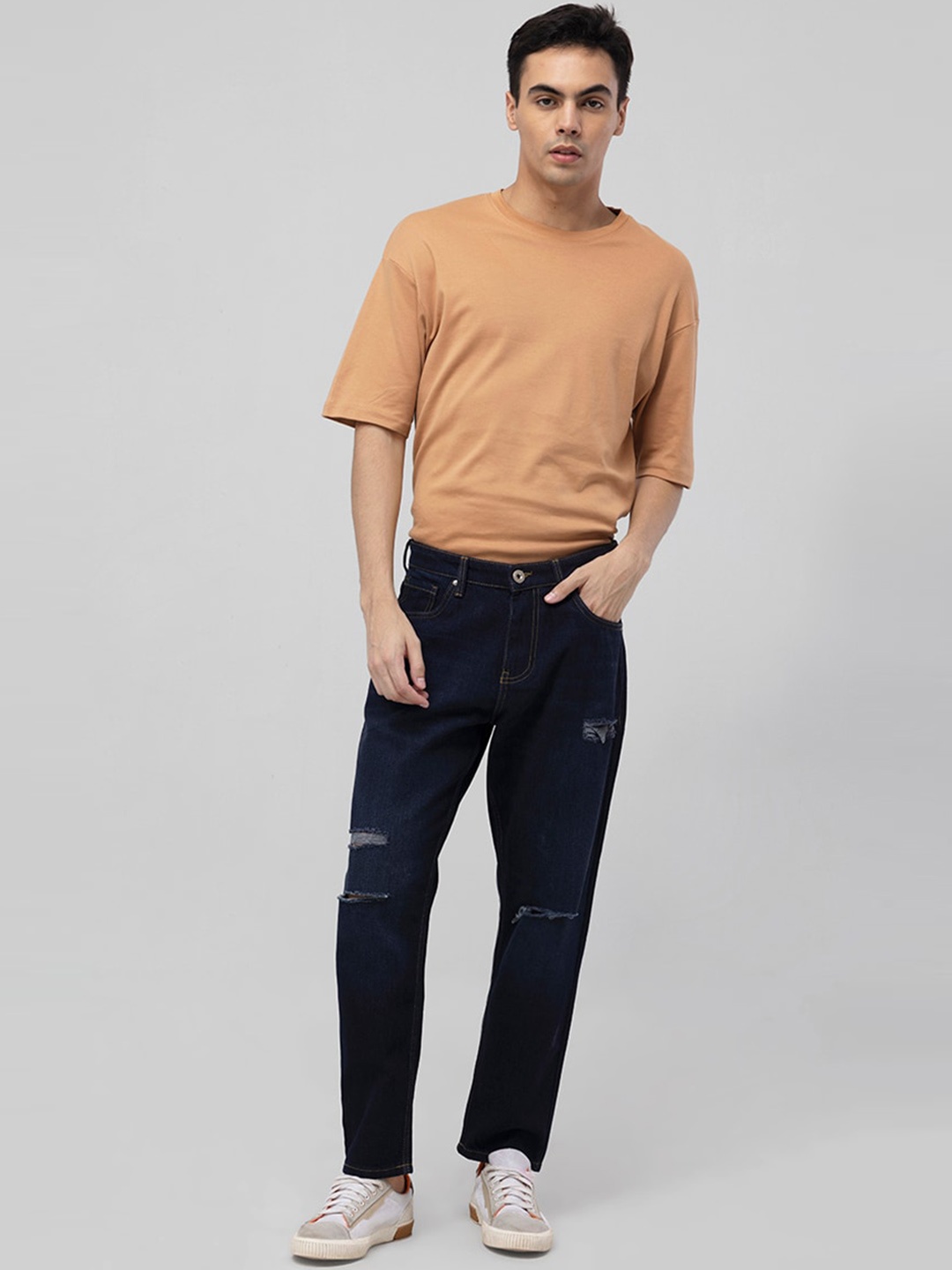 

Snitch Men Blue Wide Leg Low-Rise Mildly Distressed Stretchable Jeans