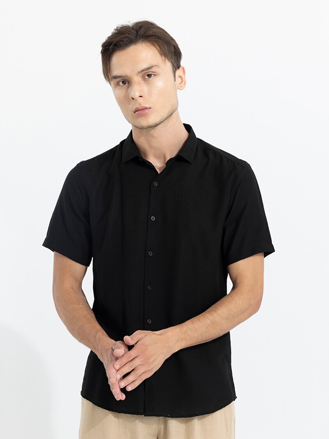 

Snitch Men Slim Fit Opaque Cotton Casual Shirt, Cream