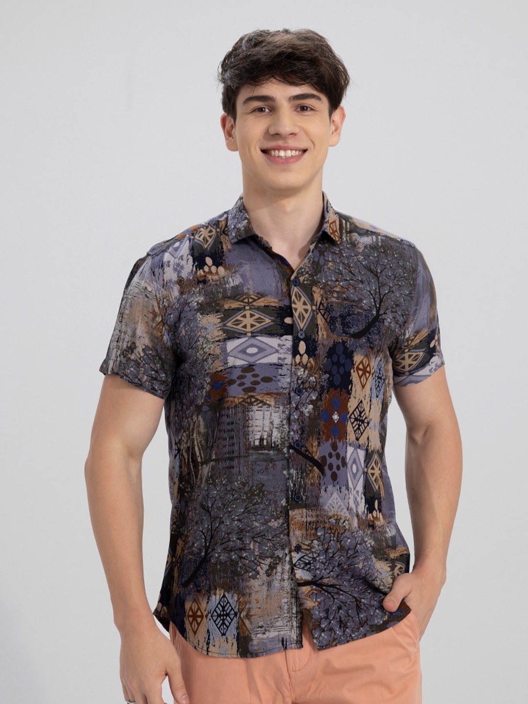 

Snitch Slim Fit Opaque Printed Casual Shirt, Grey