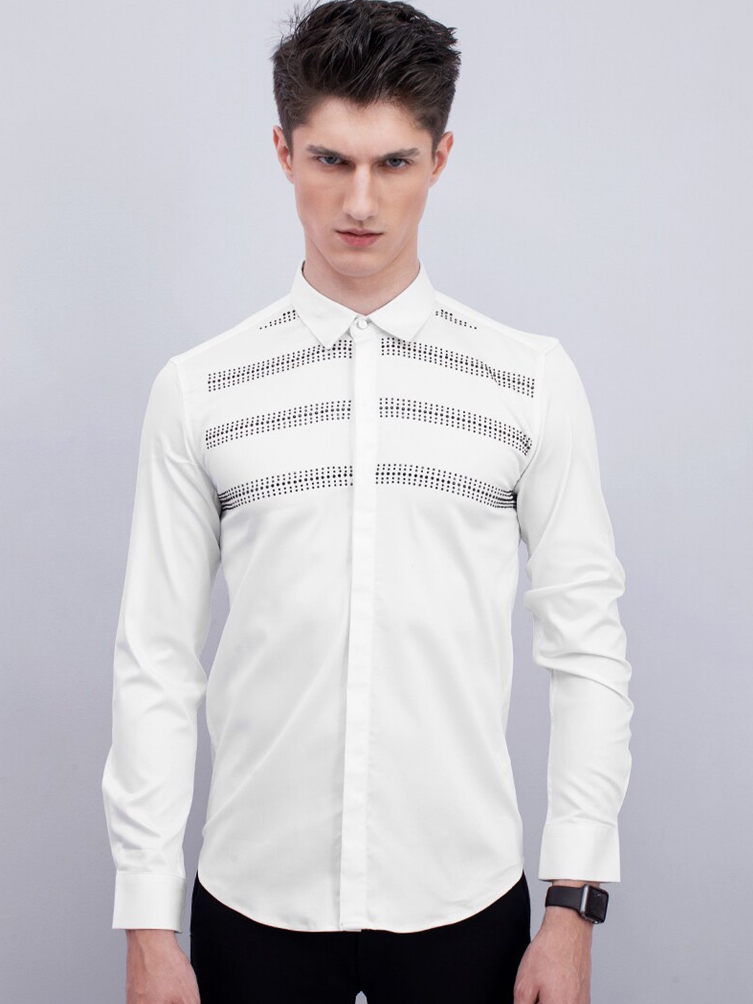 

Snitch Men White Tailored Fit Opaque Printed Party Shirt