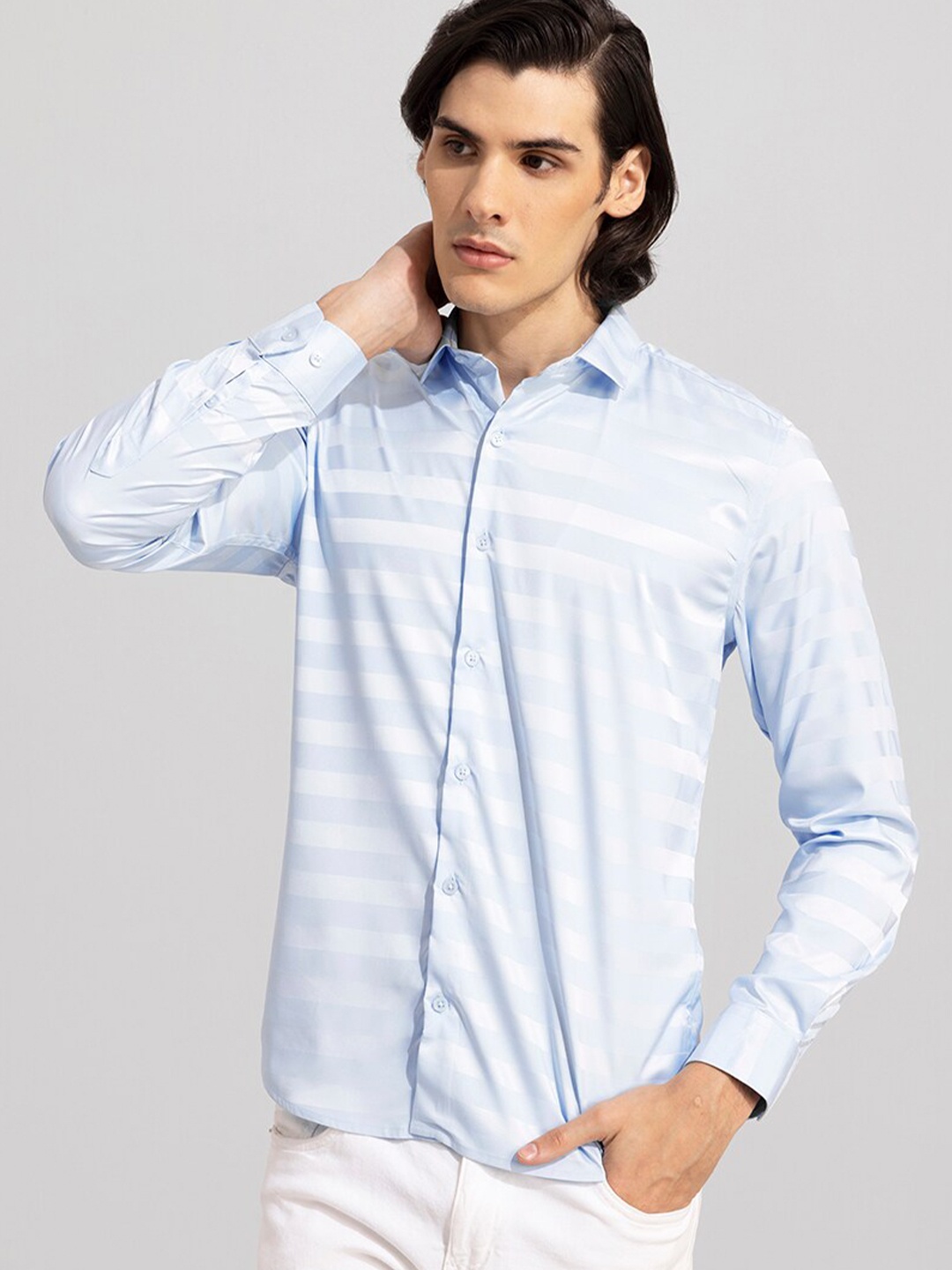 

Snitch Slim Fit Horizontal Striped Casual Shirt, Blue