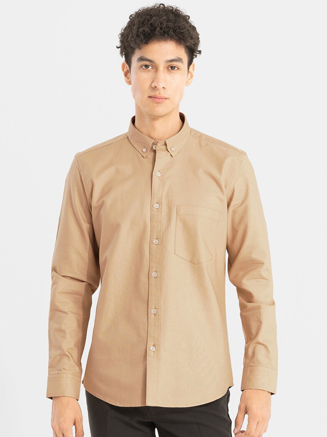 

Snitch Slim Fit Opaque Casual Cotton Shirt, Khaki