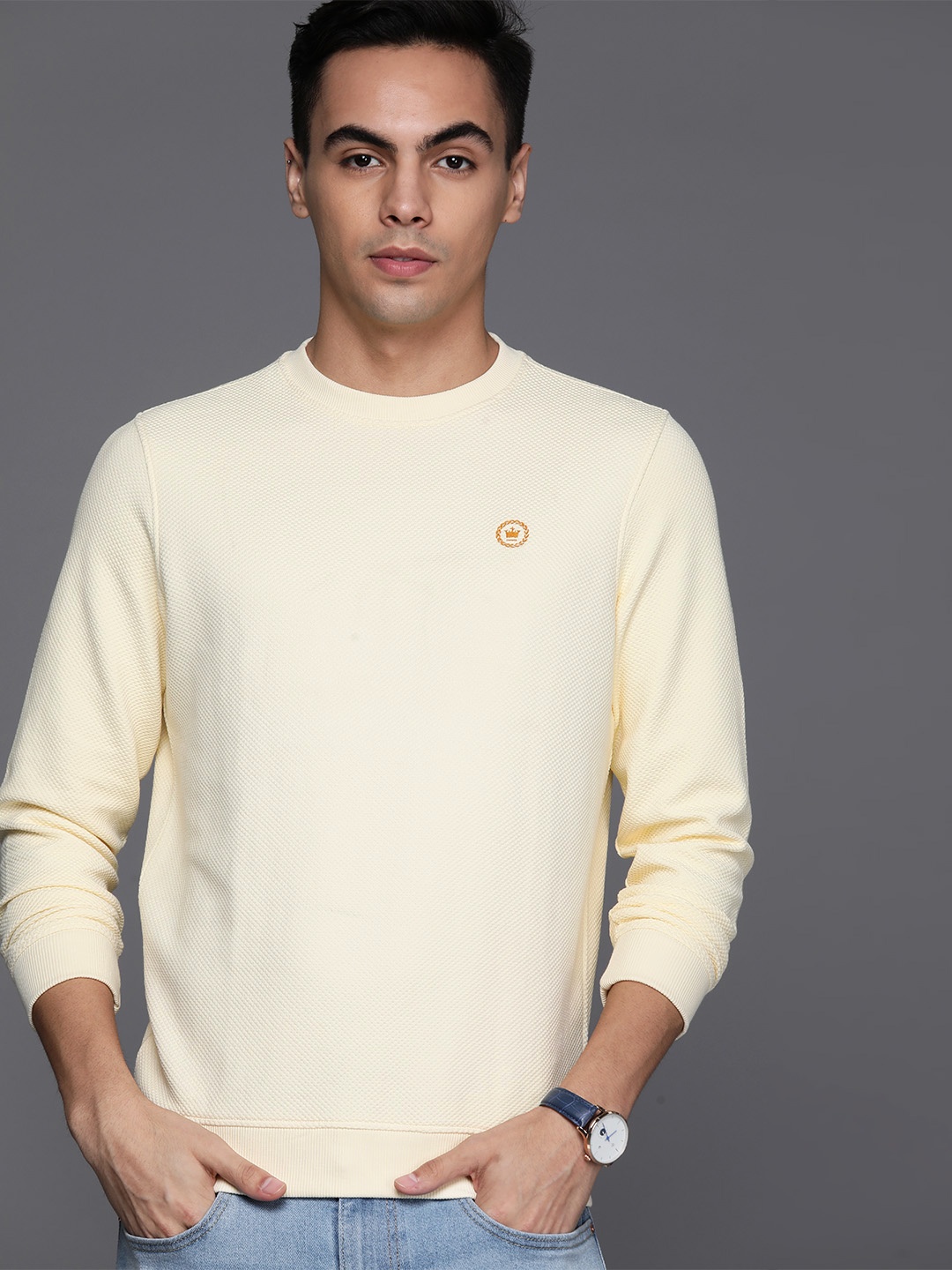 

Louis Philippe Textured Round Neck Sweatshirt, Off white