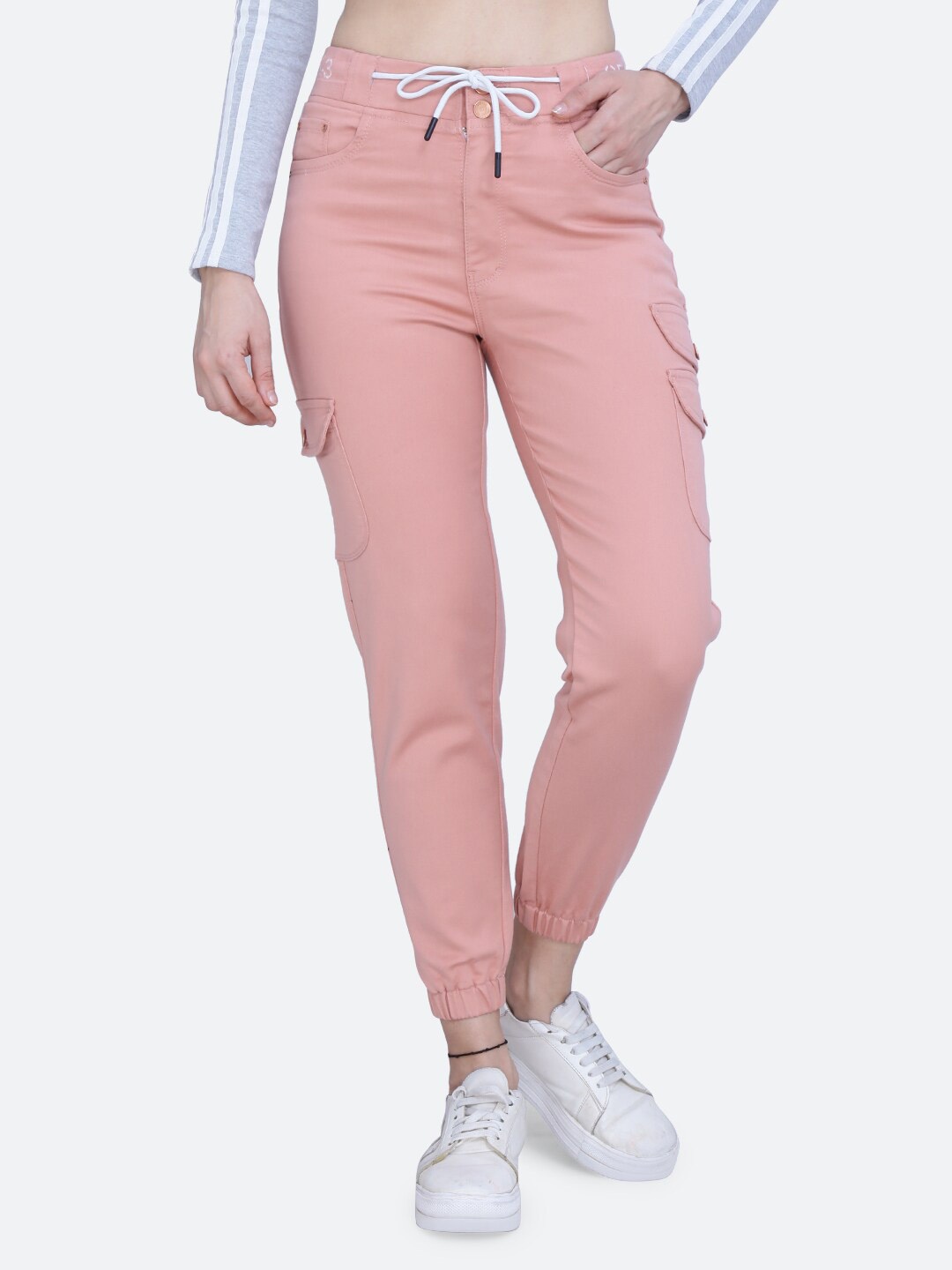 

FCK-3 Women High Rise Cargo Styled Joggers, Peach