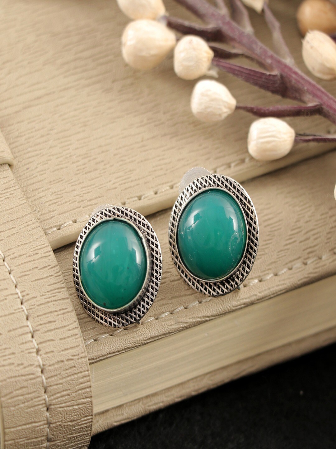 

UNIVERSITY TRENDZ Silver-Plated Stone-Studded Contemporary Studs Earrings
