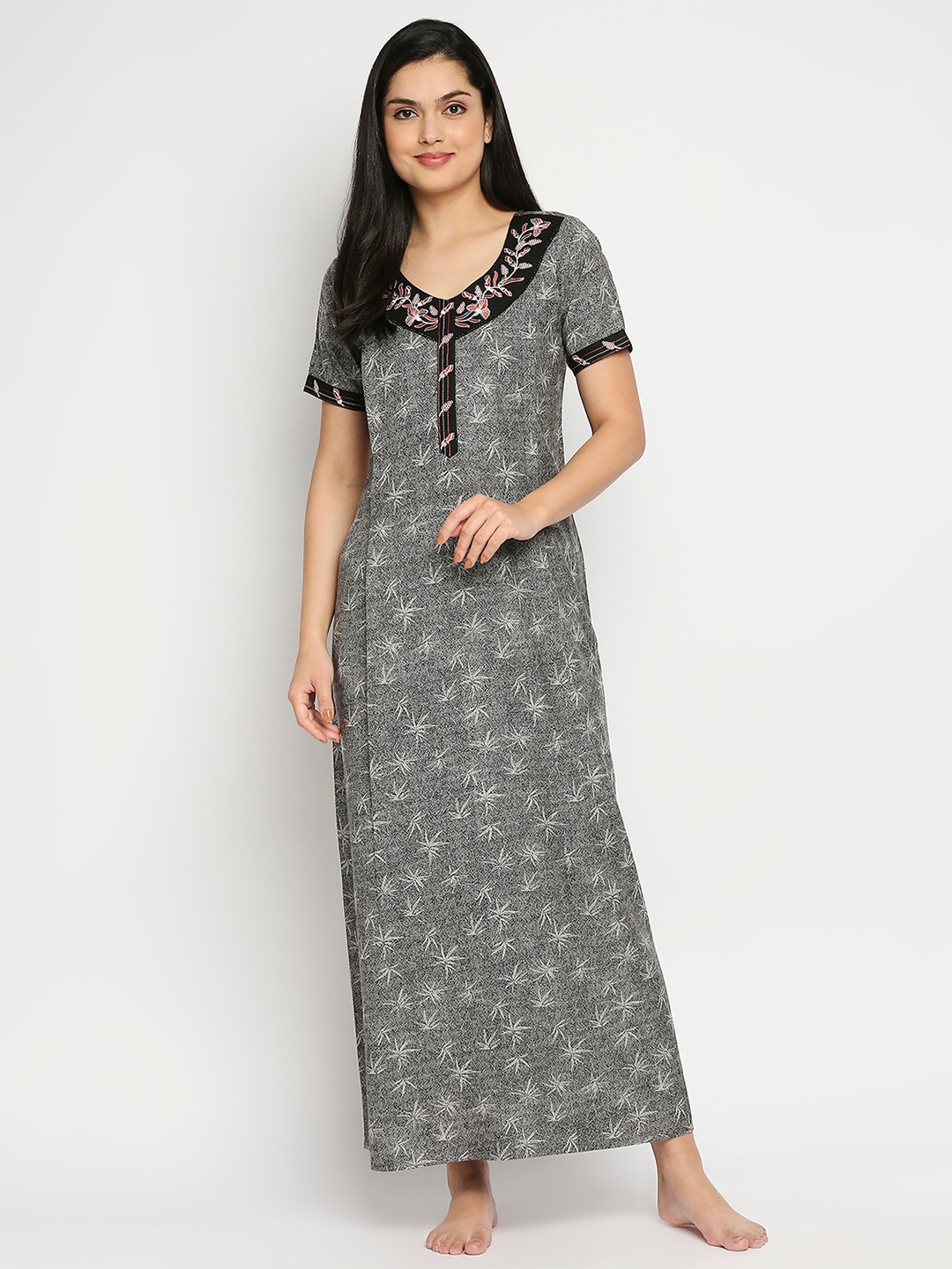 

True Shape Floral Printed Maxi Maternity Nightdress, Black