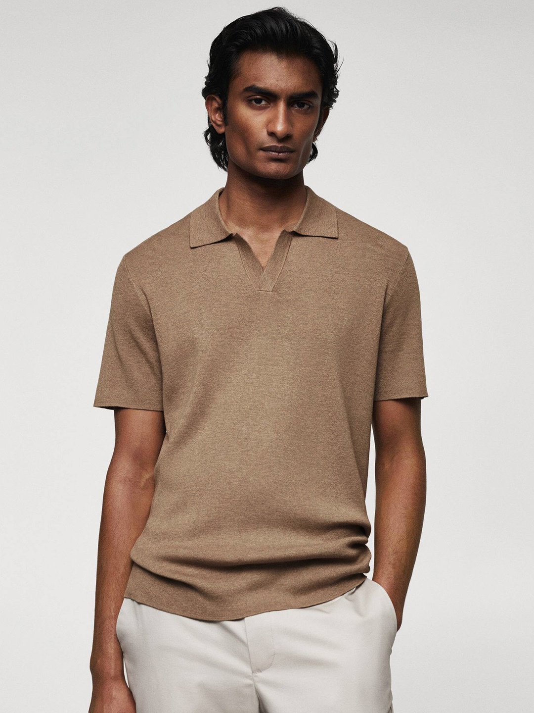 

MANGO MAN Polo Collar Knitted T-shirt, Khaki