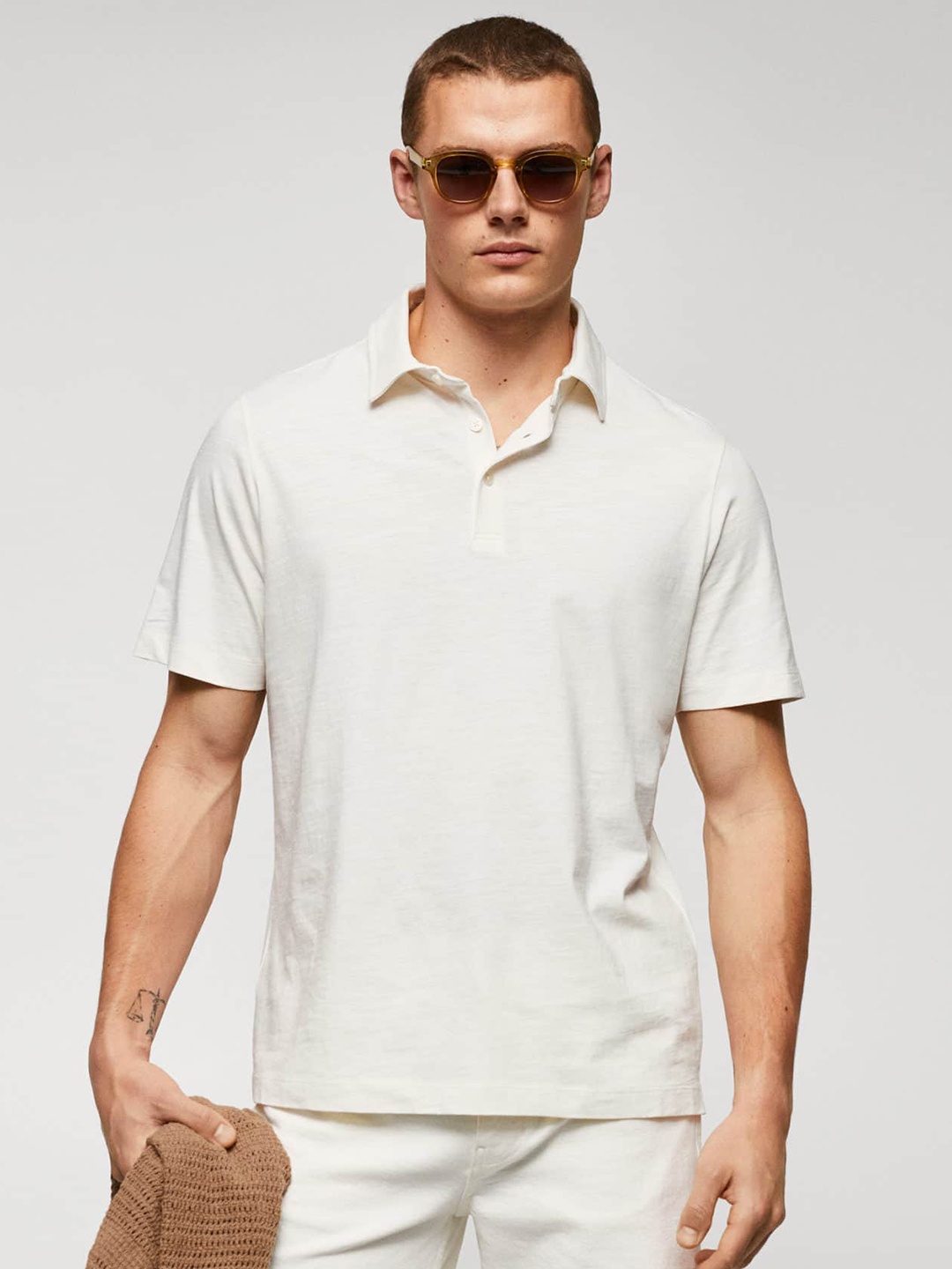 

MANGO MAN Polo Collar Pure Cotton T-shirt, Off white