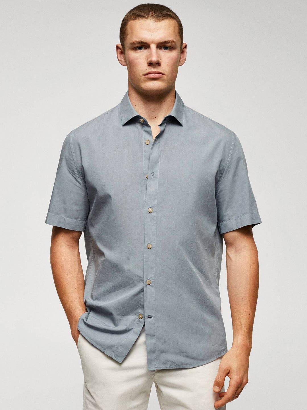 

MANGO MAN Solid Opaque Casual Shirt, Grey