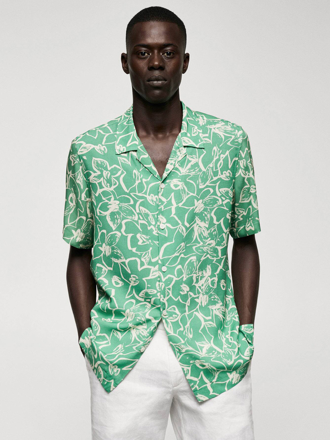 

MANGO MAN Floral Printed Casual Shirt, Green