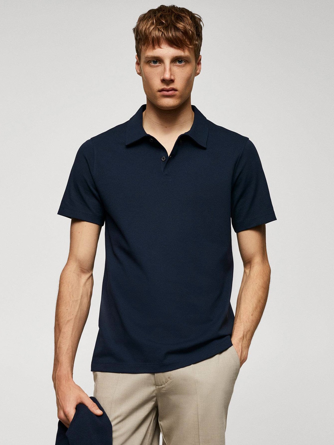 

MANGO MAN Polo Collar Slim Fit T-shirt, Navy blue