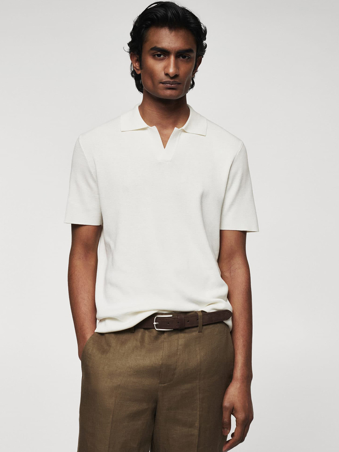 

MANGO MAN Polo Collar Knitted T-shirt, White