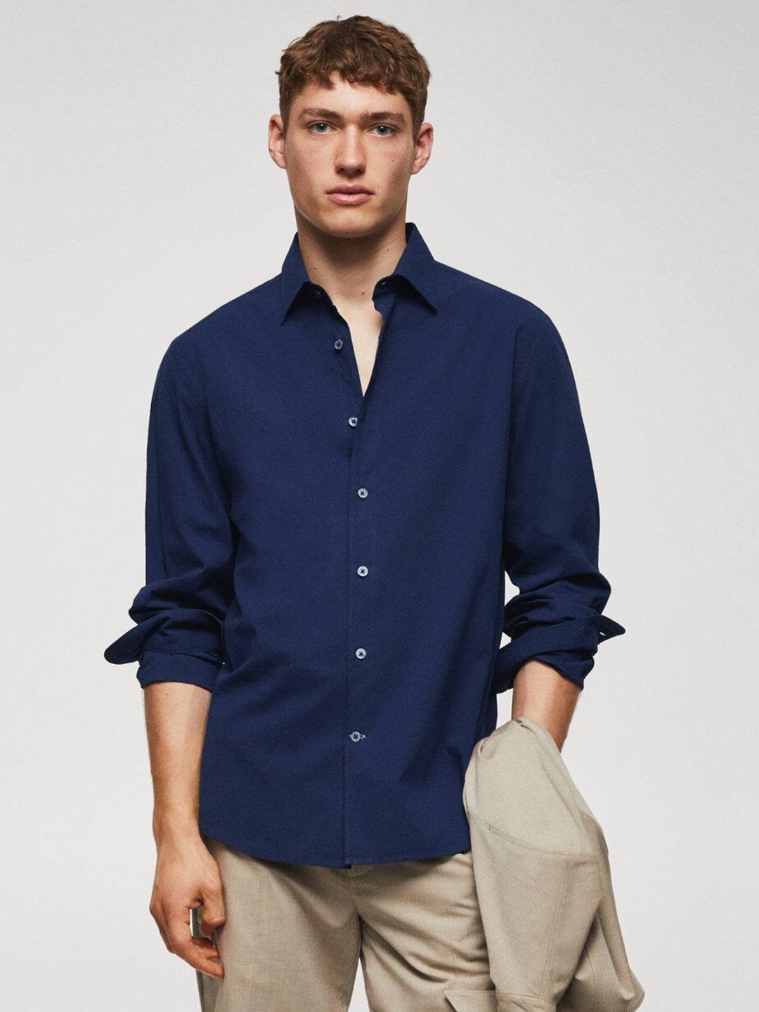 

MANGO MAN Seersucker Slim Fit Casual Shirt, Navy blue