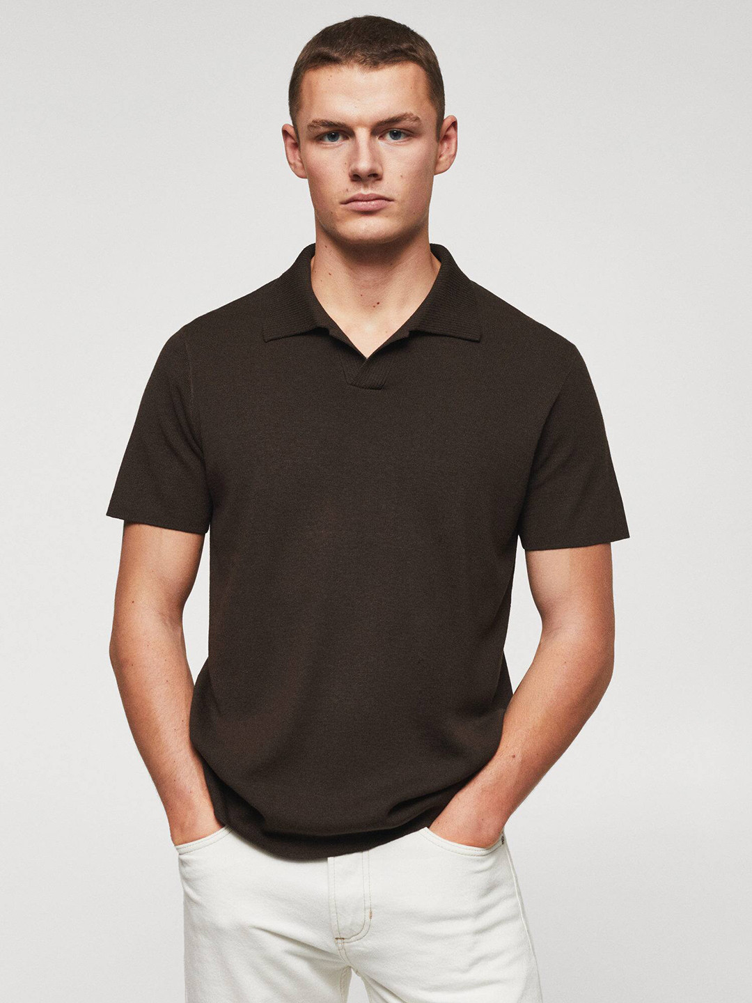 

MANGO MAN Knitted Polo Collar T-shirt, Brown