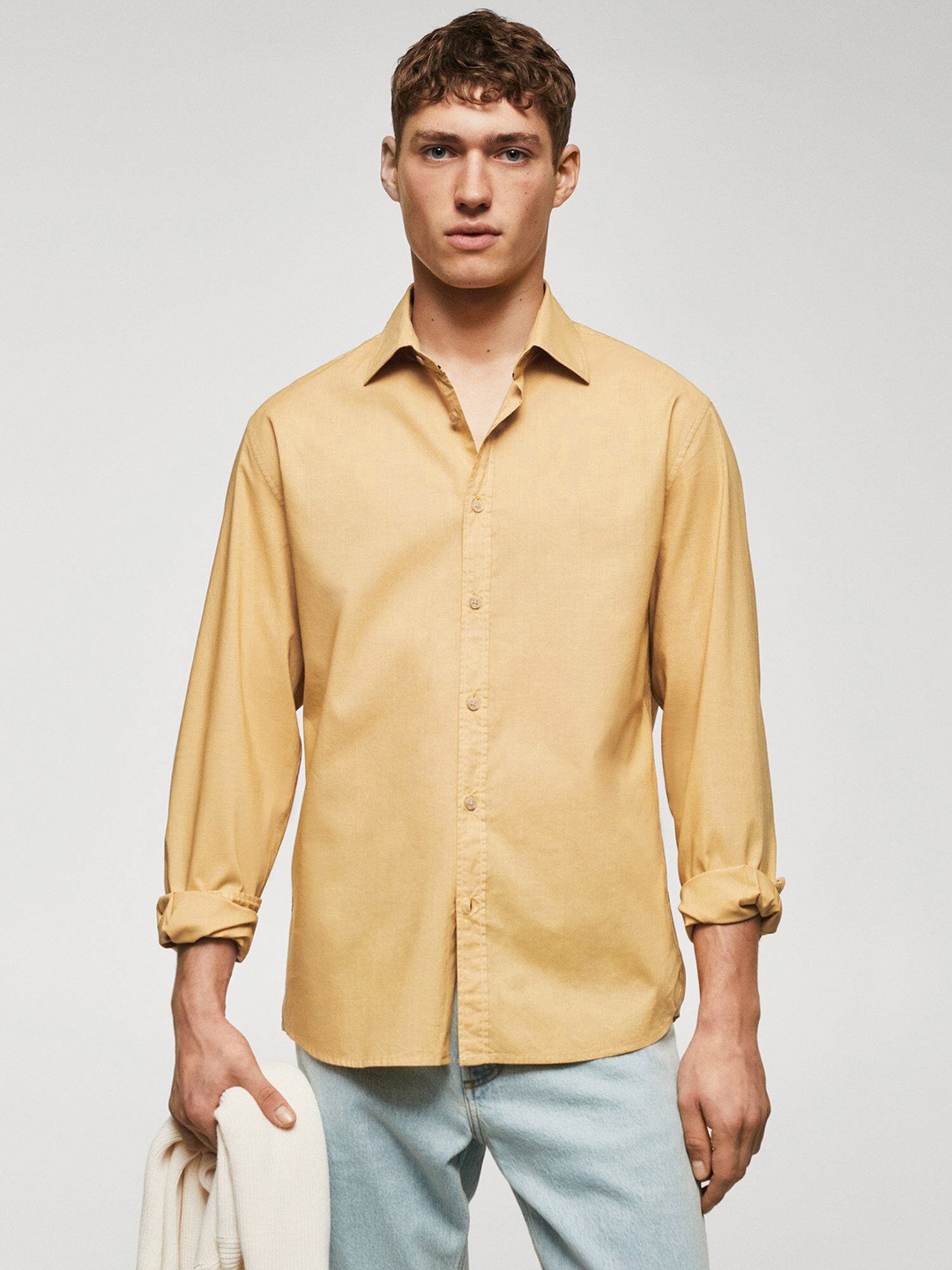 

MANGO MAN Cotton Opaque Casual Shirt, Mustard