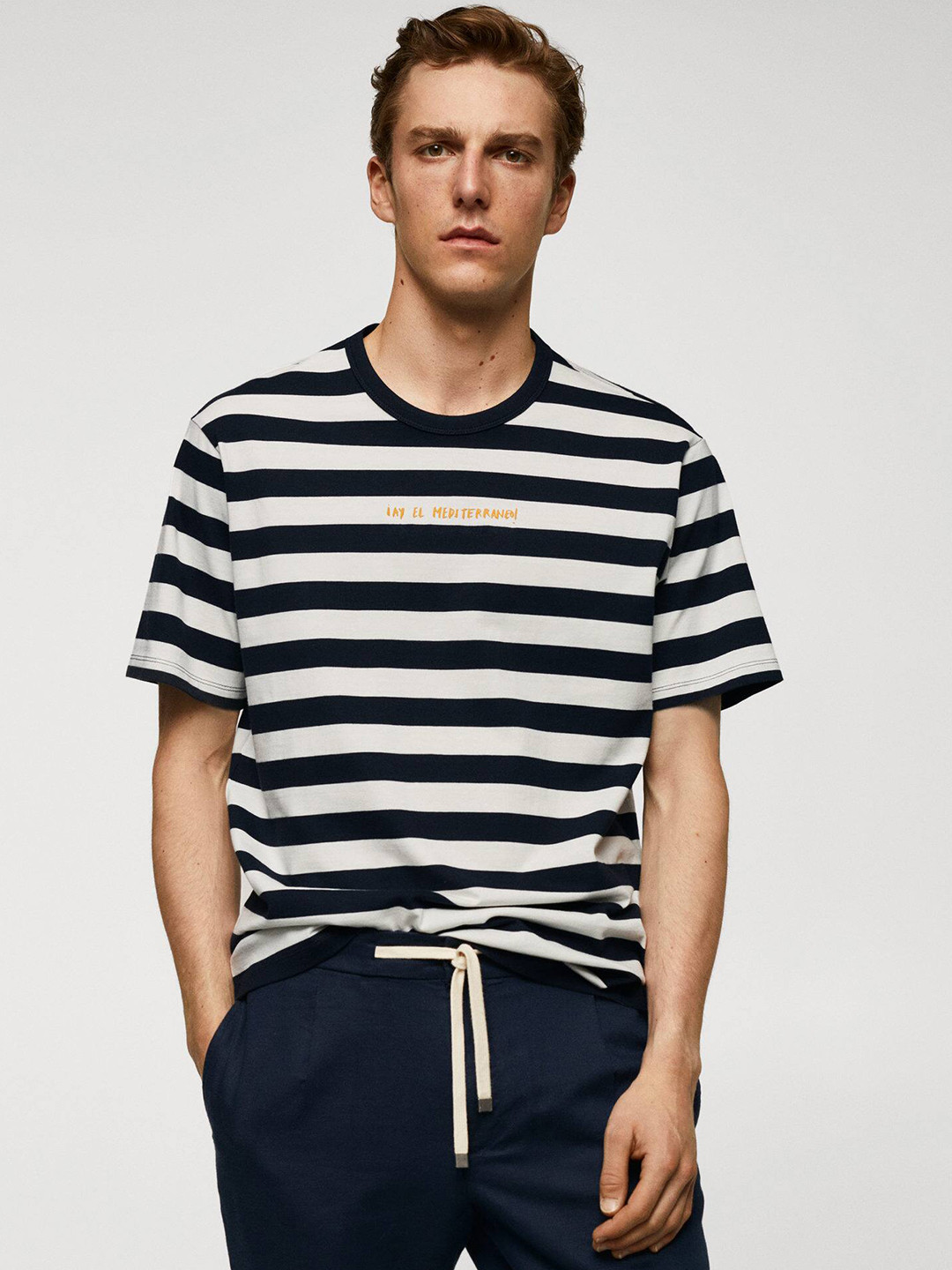 

Adriana Eskenazi x MANGO MAN Striped Pure Cotton T-shirt, Navy blue