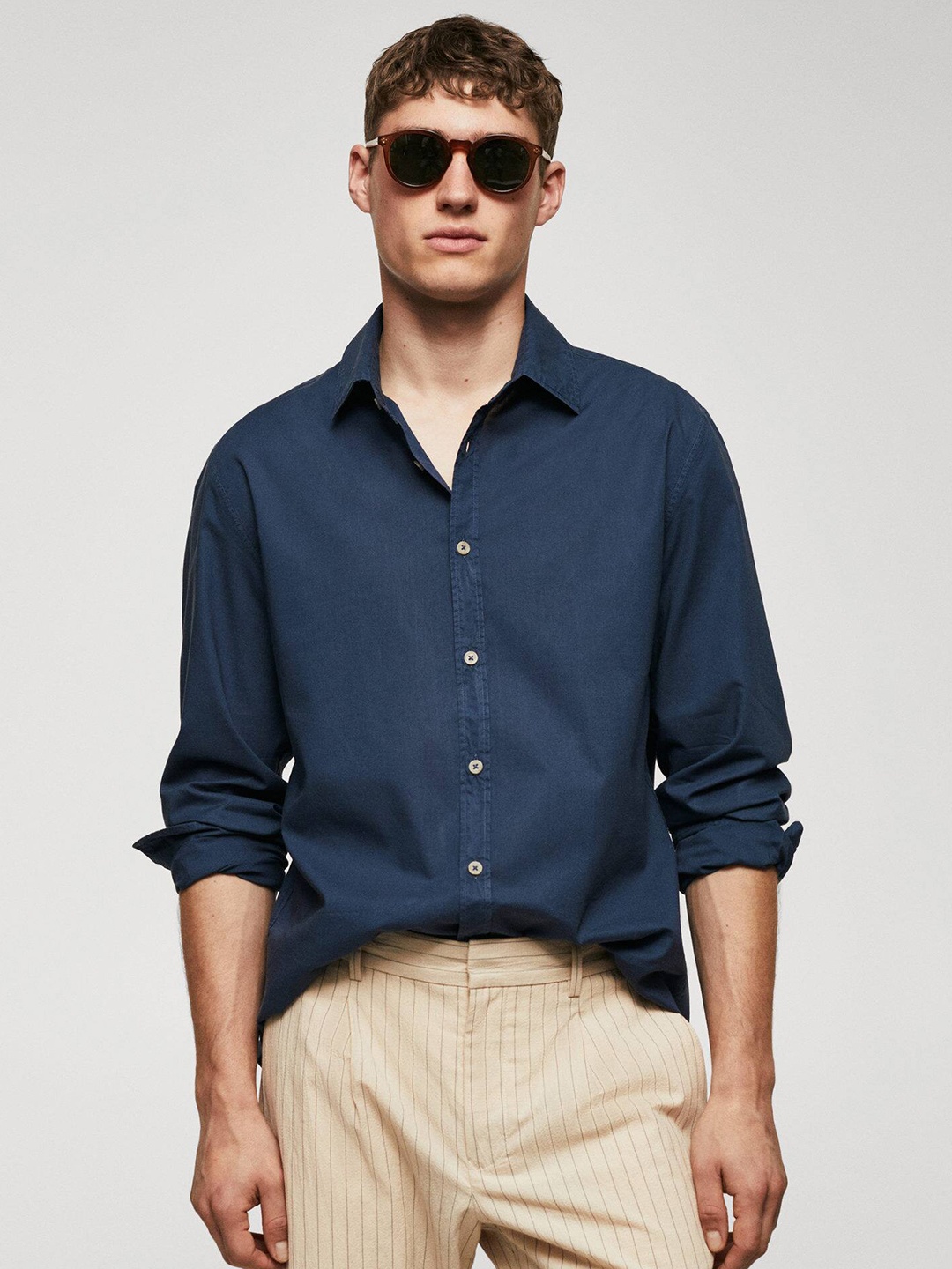 

MANGO MAN Cotton Opaque Casual Shirt, Navy blue