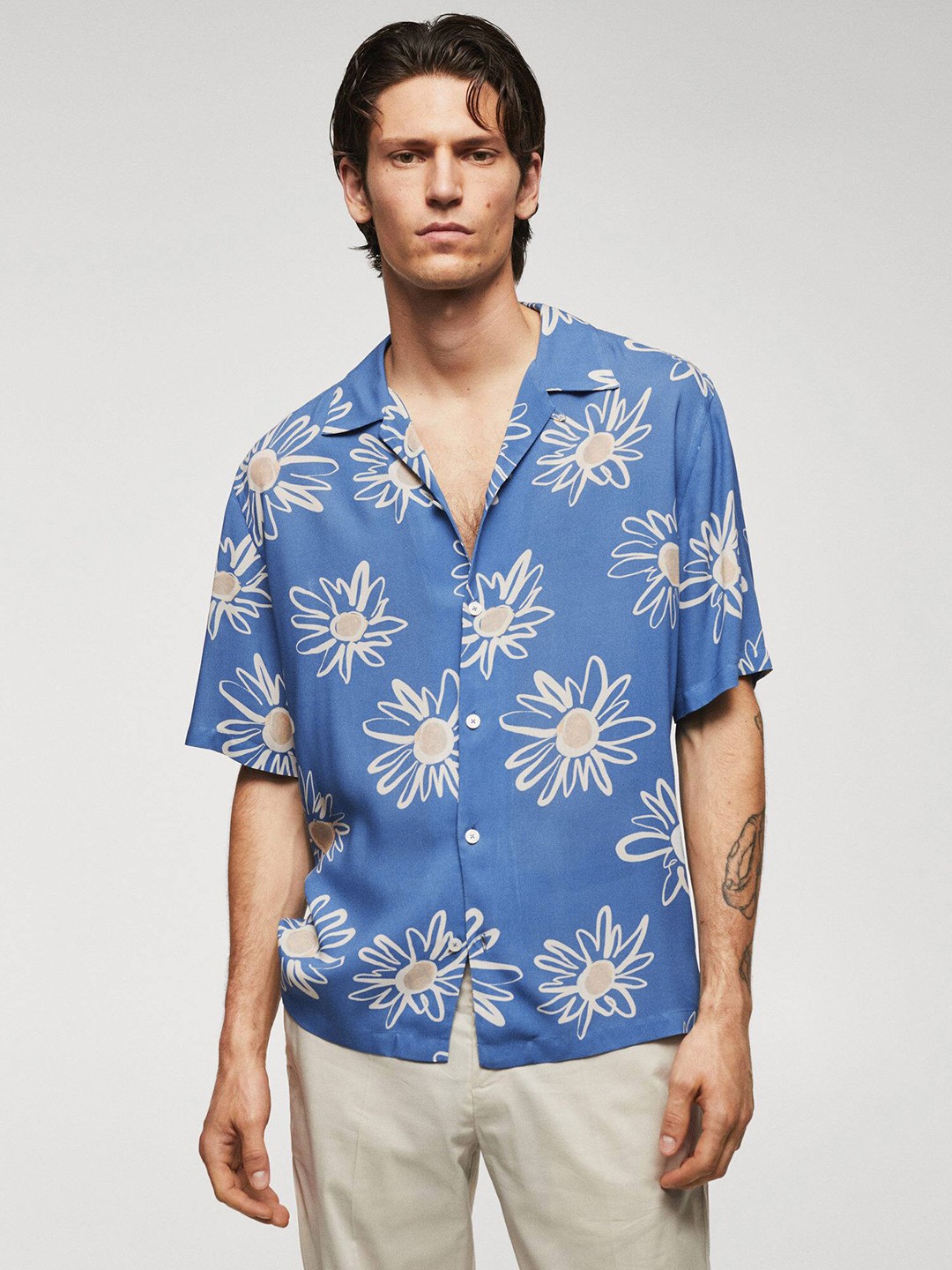 

MANGO MAN Floral Printed Casual Shirt, Blue