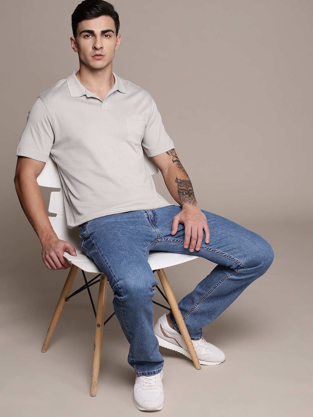 

MANGO MAN Polo Collar Pure Cotton Pockets T-shirt, Taupe