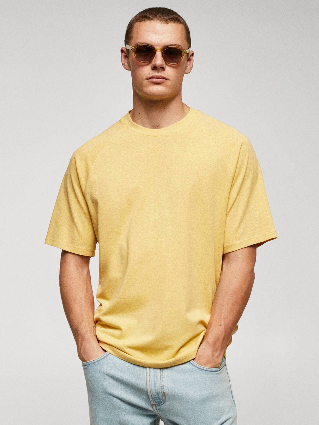 

MANGO MAN Cotton Linen Knitted T-shirt, Yellow