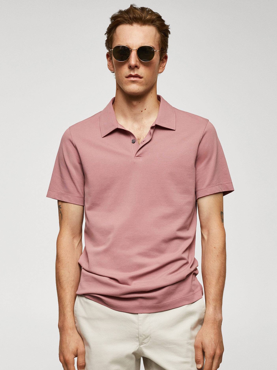 

MANGO MAN Polo Collar Slim Fit T-shirt, Rose