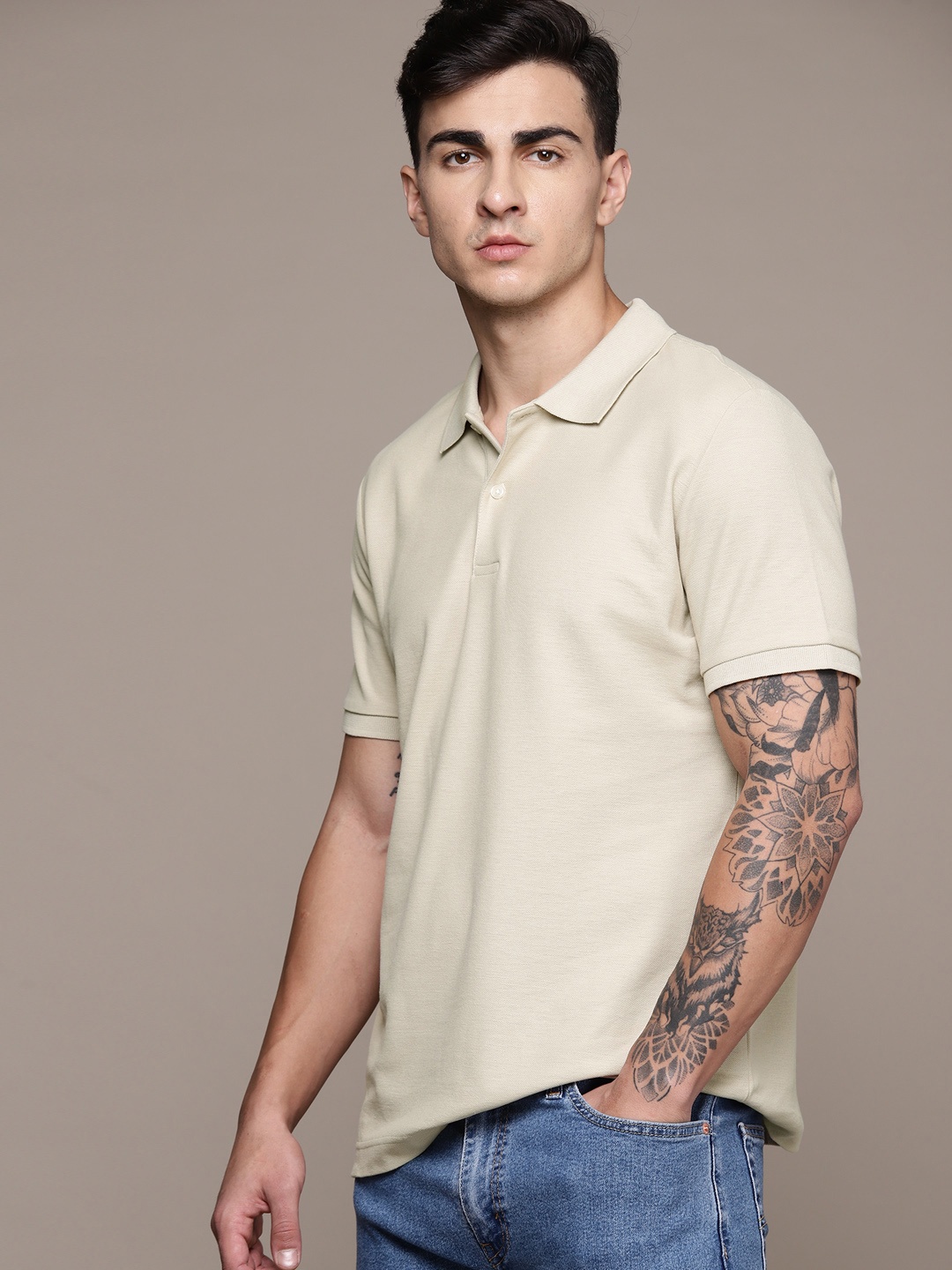 

MANGO MAN Polo Collar Pure Cotton T-shirt, Beige