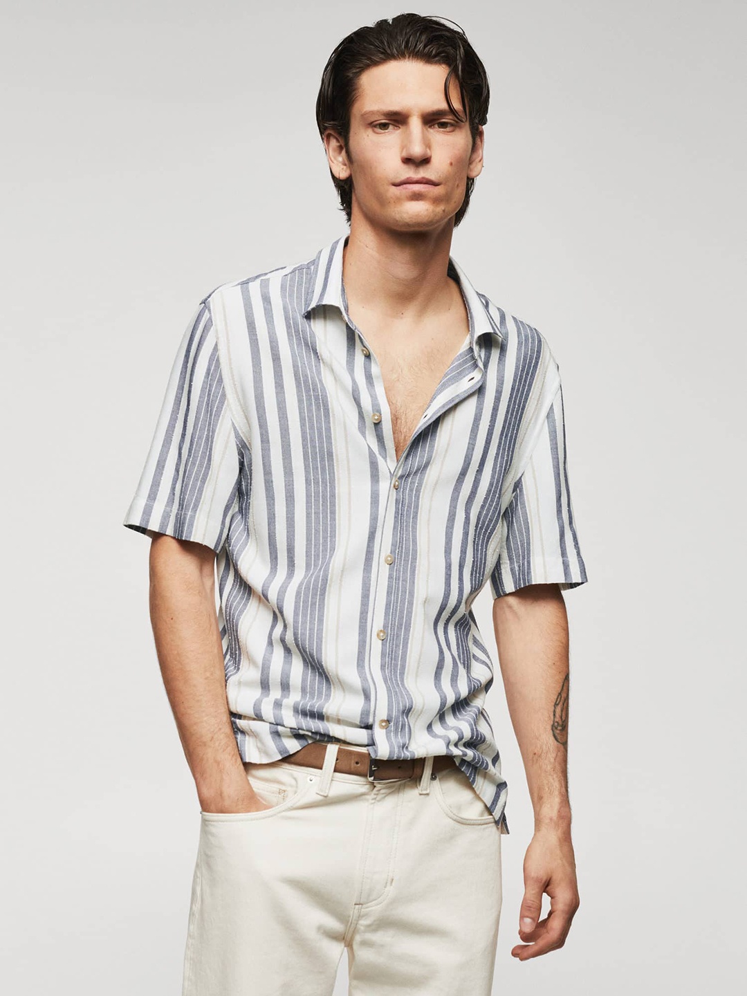 

MANGO MAN Slim Fit Striped Casual Shirt, White