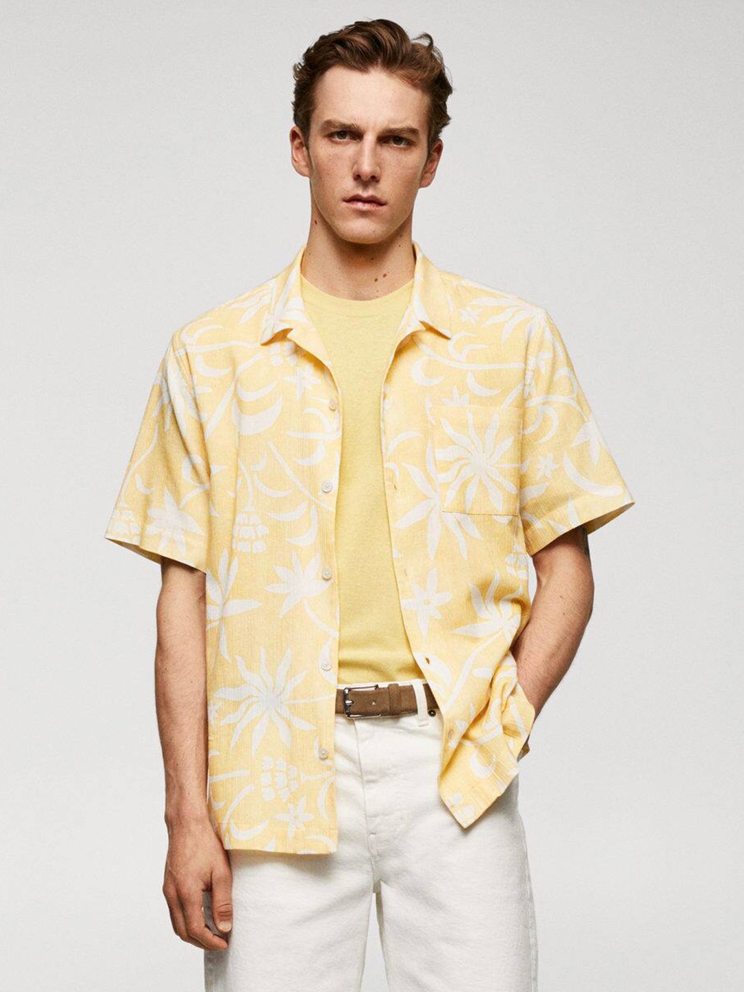 

MANGO MAN Cotton Floral Printed Casual Shirt, Yellow