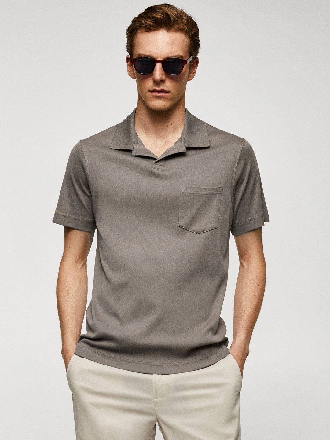 

MANGO MAN Polo Collar Pure Cotton Slim Fit T-shirt, Brown