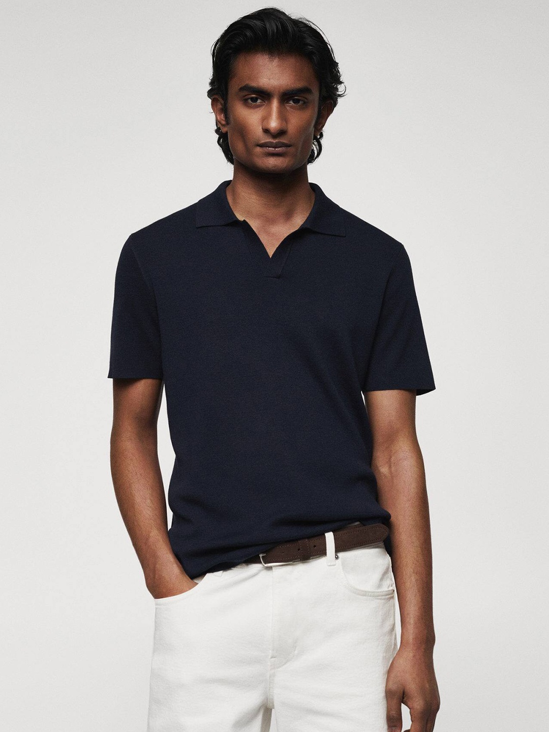 

MANGO MAN Polo Collar Knitted T-shirt, Navy blue
