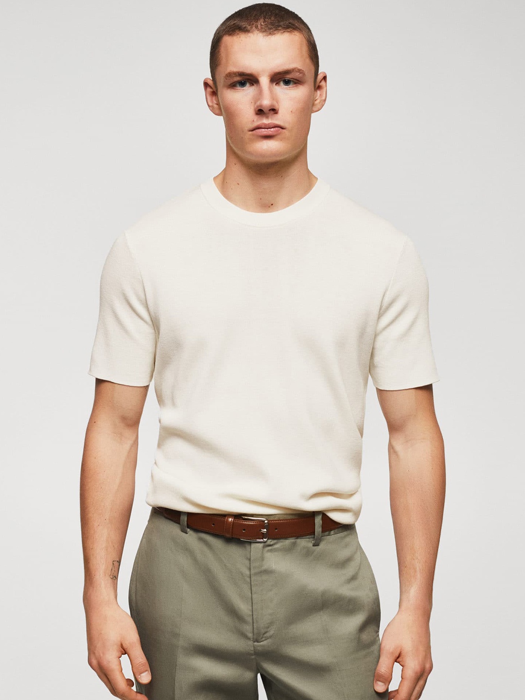 

MANGO MAN Round Neck Knitted T-shirt, White