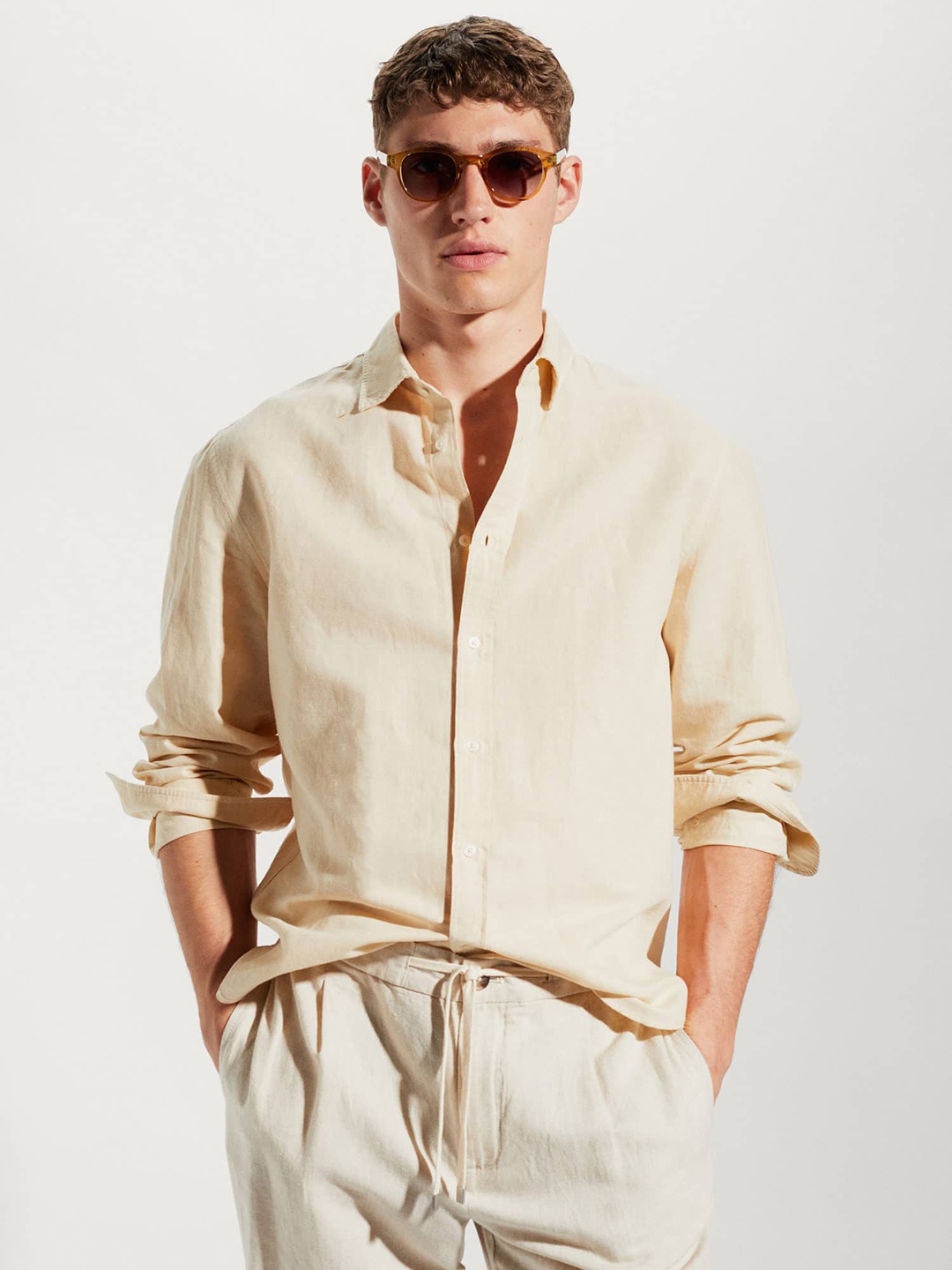 

MANGO MAN Linen Cotton Opaque Casual Shirt, Beige